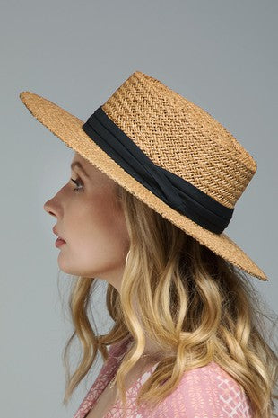 Boater Wide Brim w/ Dipped Top & Folded Trim Hat