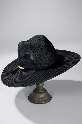 Pinched Top Contrast w/ Band & Wood Bead Accent Hat
