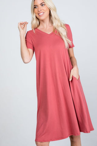 Marsala Butter Soft V-Neck Dress with Pockets - Plus