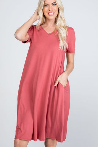 Marsala Butter Soft V-Neck Dress with Pockets
