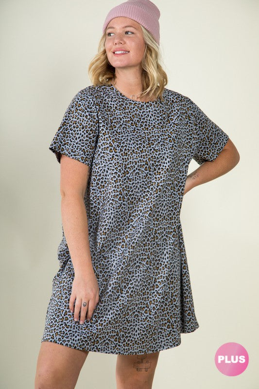 Heather Gray Black Cheetah Tshirt Dress- Plus