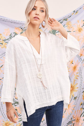 Lightweight White V-neck Gauzy Texture Tunic