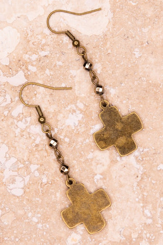 Bronze Cross Charm Earrings