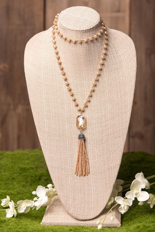 Long Crystal Necklace with Crystal Tassel