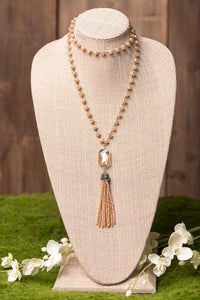 Long Crystal Necklace with Crystal Tassel