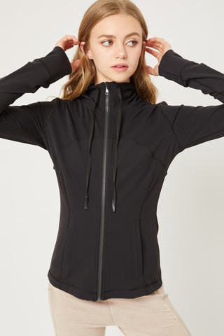 Black Athletic Jacket w/ Zipper & Hood