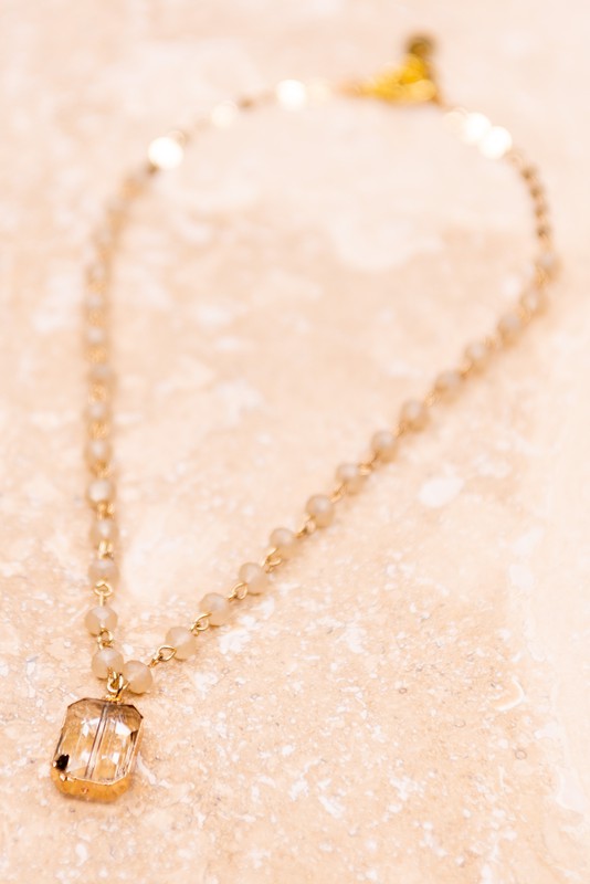 Gold Beaded Chain Choker with Crystal Pendant