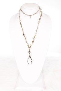 Long Chain Necklace with Robin Egg Stone and Teardrop Pendant