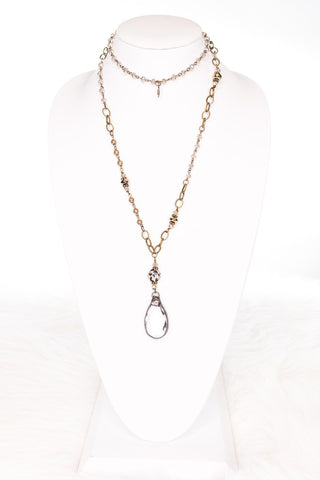 Long Chain Necklace with Robin Egg Stone and Teardrop Pendant