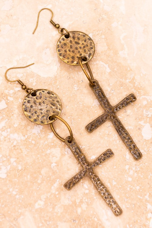 Bronze Cross Pendant Earrings