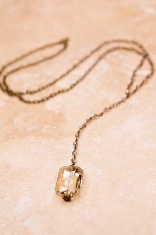 Long Beaded Chain Lariat Necklace with Crystal Pendant