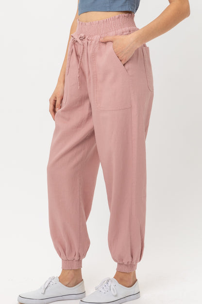 Mauve Pink Linen Jogger Pants