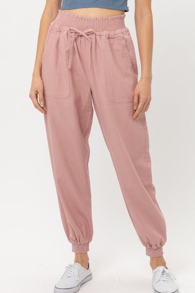Mauve Pink Linen Jogger Pants