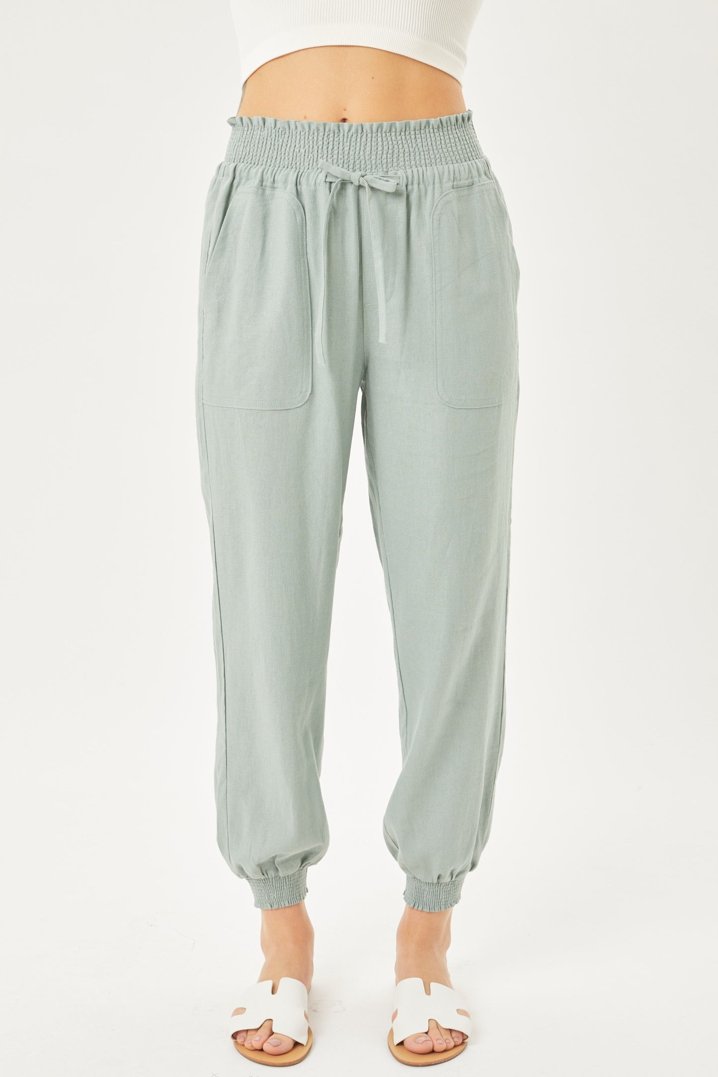 Spearmint Linen Jogger Pants