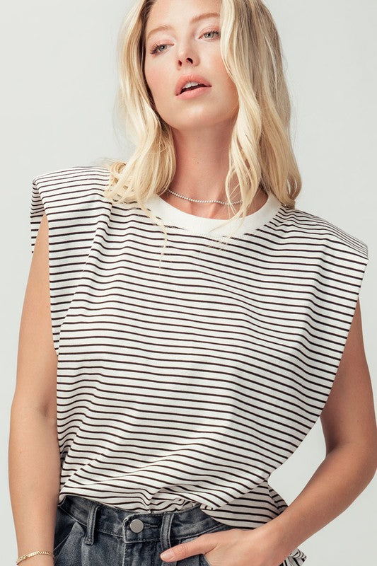 White and Black Striped Muscle Tee