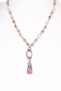 Beaded Chain Necklace with Lariat Stone and Crystal
