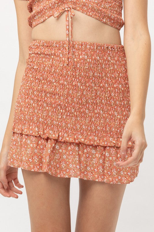 Clay Floral Ruffle Waistband Skirt