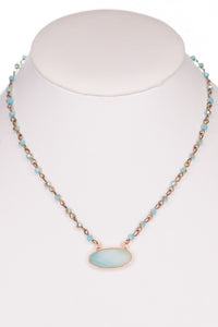 Teal Short Chain Beaded Necklace with Stone Pendant