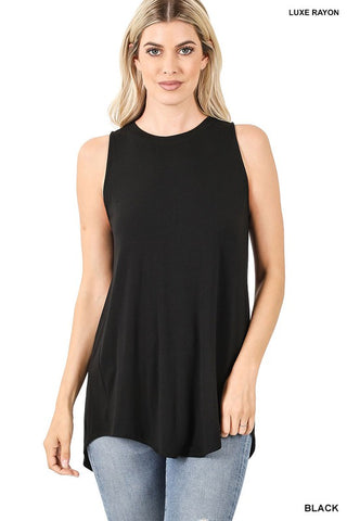 Black Sleeveless Round Neck & Hi-Low Top