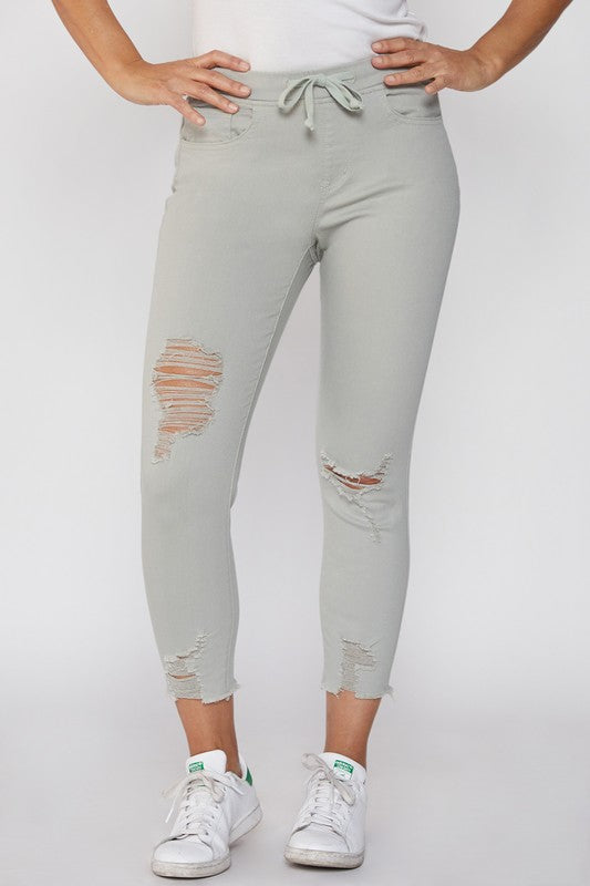 Light Moss Petite High Rise Distressed Jogger Jeans