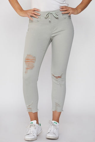 Light Moss Petite High Rise Distressed Jogger Jeans