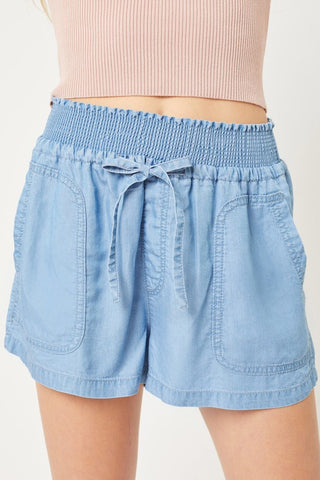 Denim Elastic Waist Shorts