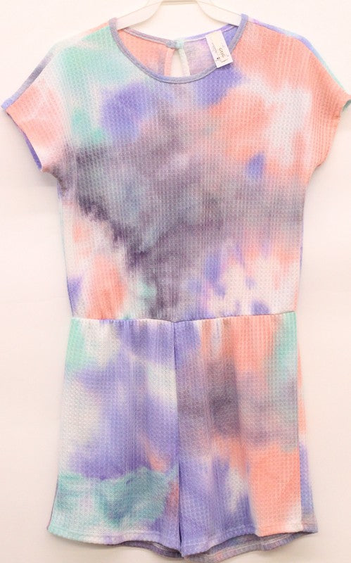 Mint w/ Lavender & Peach Tie Dye Romper- Kids