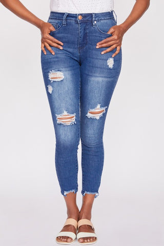 Dark Denim High Waist Ripped Ankle Skinny Jeans