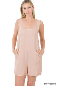 Dusty Blush Linen Romper with Pockets