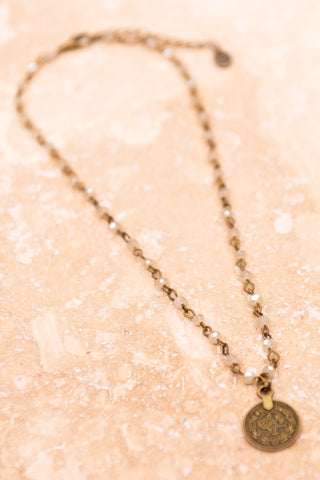 Bronze Beaded Necklace with Coin Pendant
