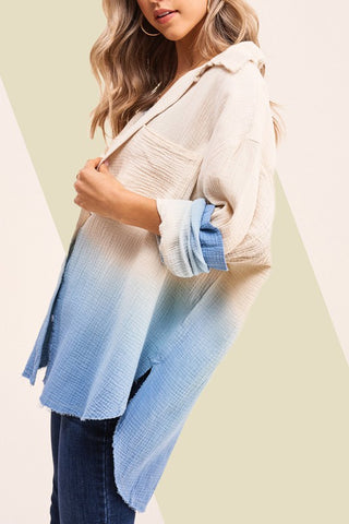 Natural Iris Cotton Dip Dye Gauze Tunic