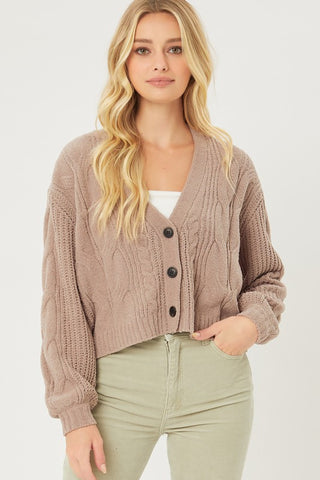 Coco Brown Fleece Button Cropped Shacket