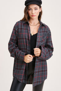 Dark Grey and Red Oversized Flannel