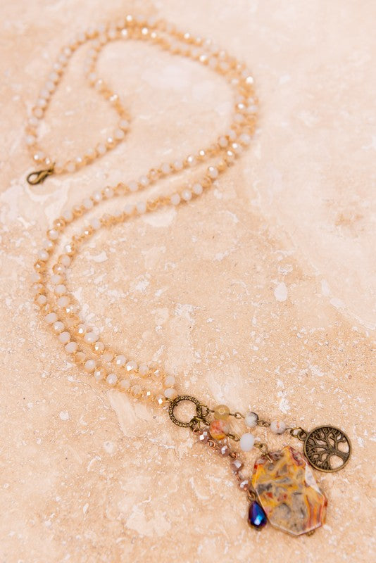 Natural Beading and Stones Necklace with Charms