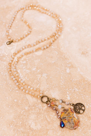 Natural Beading and Stones Necklace with Charms