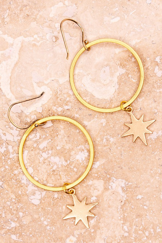 Gold Hoop Star Charm Earrings