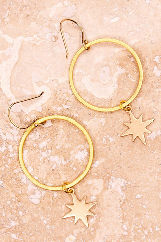 Gold Hoop Star Charm Earrings