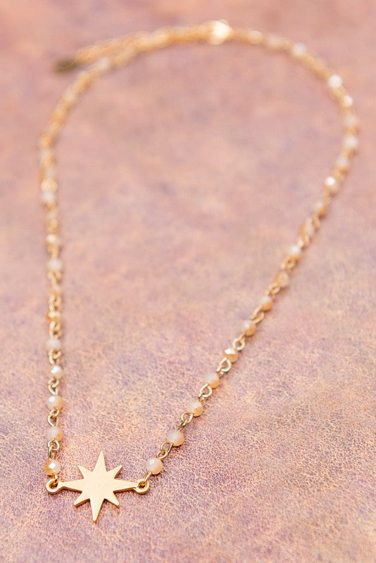 Gold Beaded Chain Necklace with Star Charm