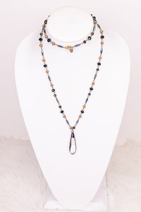 Blue and Iridescent Beads with Crystal Teardrop Necklace