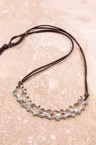 Leather Necklace with Triple Layers of Beads
