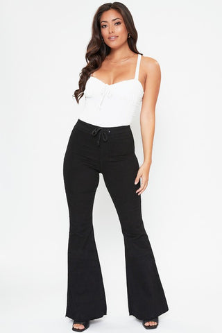 Denim Black Raw Hem Flare w/ Waistband