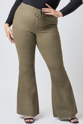 Olive Raw Hem Flare w/ Waistband - Plus