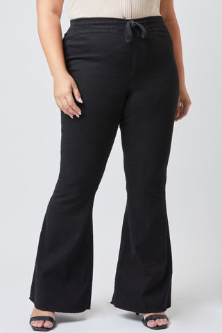 Denim Black Raw Hem Flare w/ Waistband - Plus