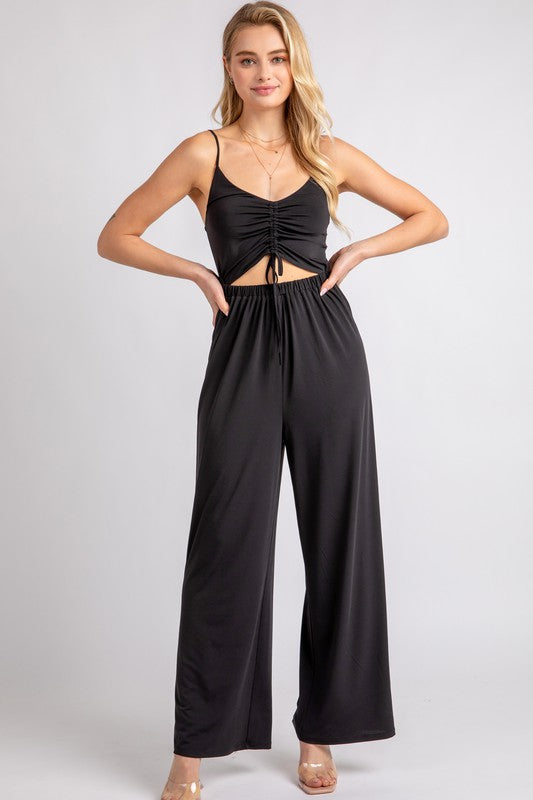 Black Cami Ruched Front Jumpsuit