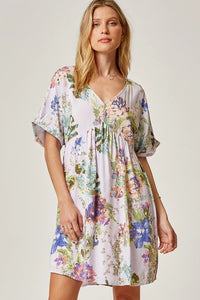 Lavender Floral V-Neck Babydoll Dress