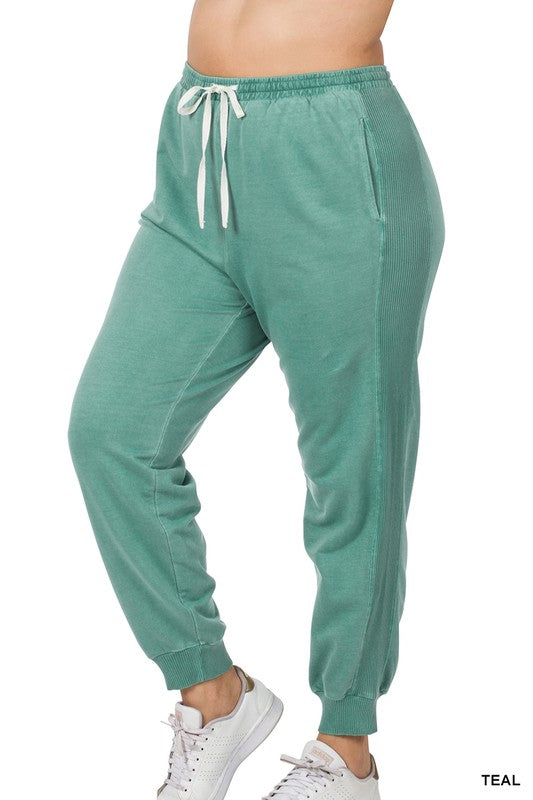 Teal Drawstring Waist Jogger Pants -Plus