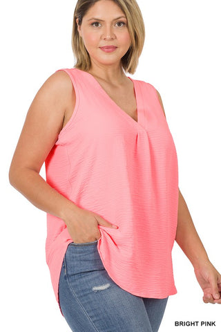 Bright Pink Sleeveless Dressy Tank Top -Plus