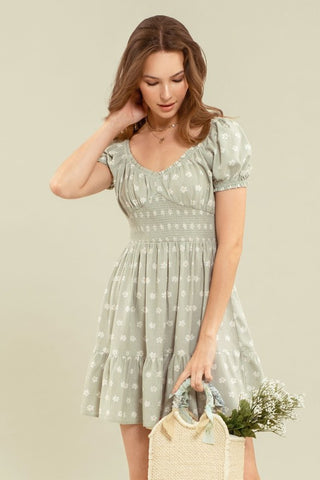 Light Olive Short Sleeve Daisy Dress