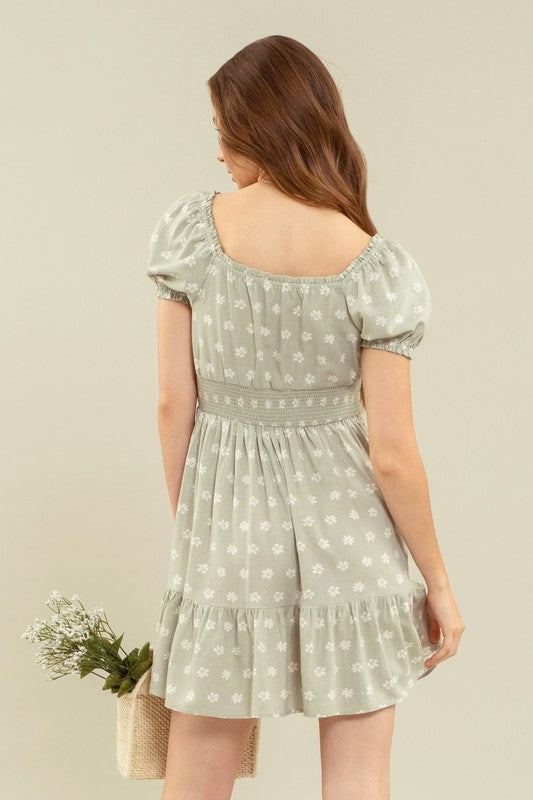 Light Olive Short Sleeve Daisy Dress