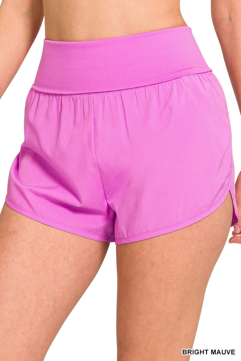 High Waisted Fold-Over Band Running Shorts